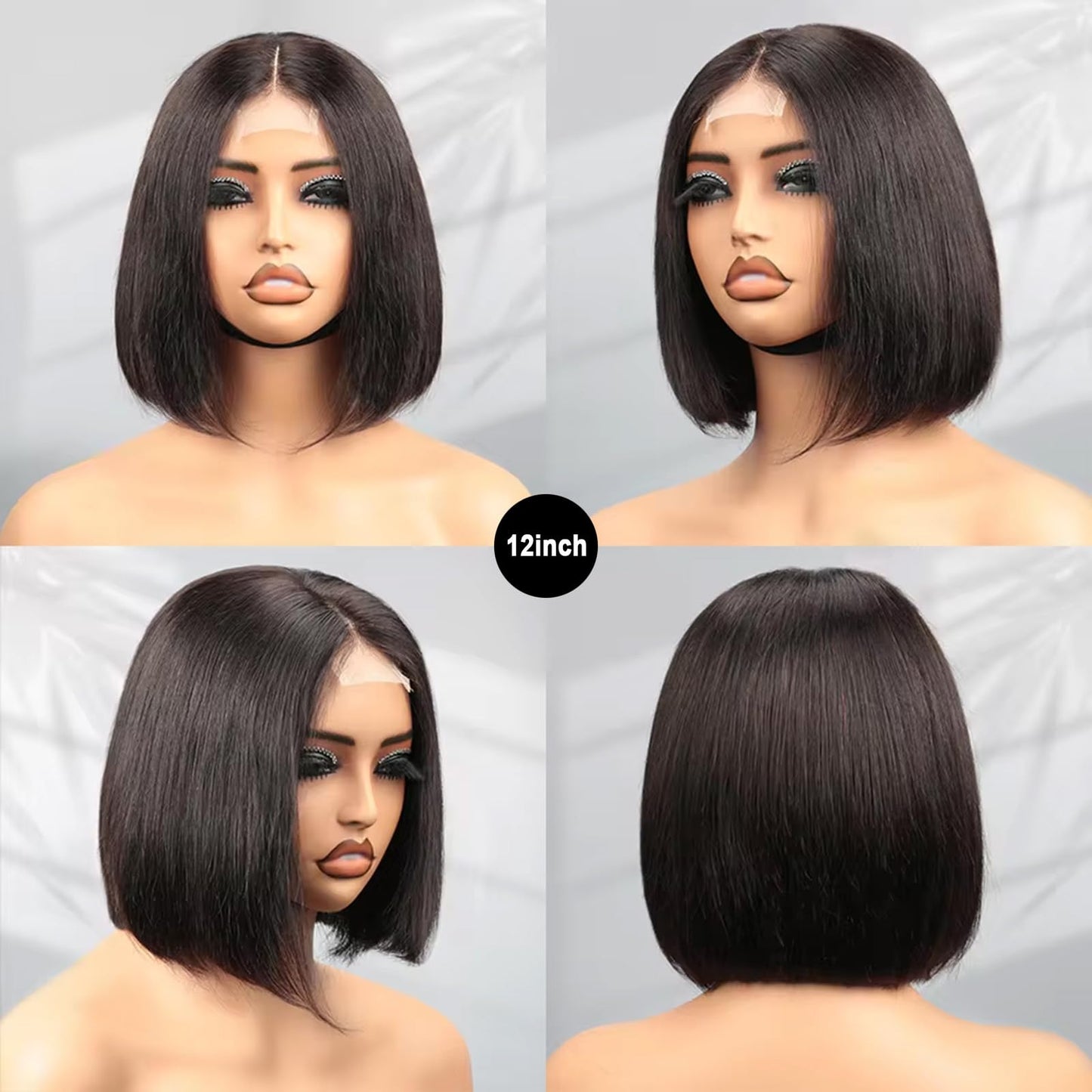Eubeauty 2 by 6 Kim K Glueless Wigs Human Hair Pre Plucked Easy Cut 14 Inch Middle Part Preference Bob Wig Human Hair 180% Wear