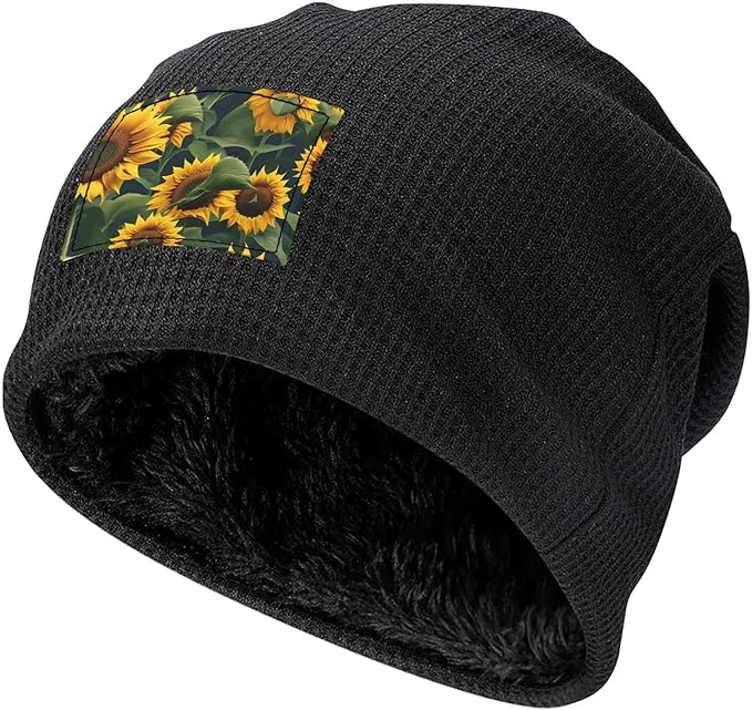 YANYU Plants Theme Sunflower Print Lightweight Waffle Pullover Hat Men Women Winter Headwear Outdoor Camping Travel