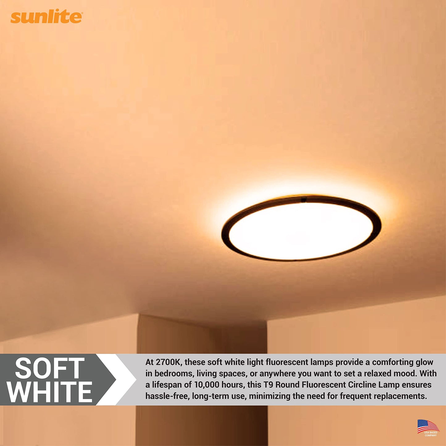 Sunlite T9 Round Fluorescent Lamp 40W 2600 Lumens 2700K Soft White G10Q 4-Pin Base 1 Pack