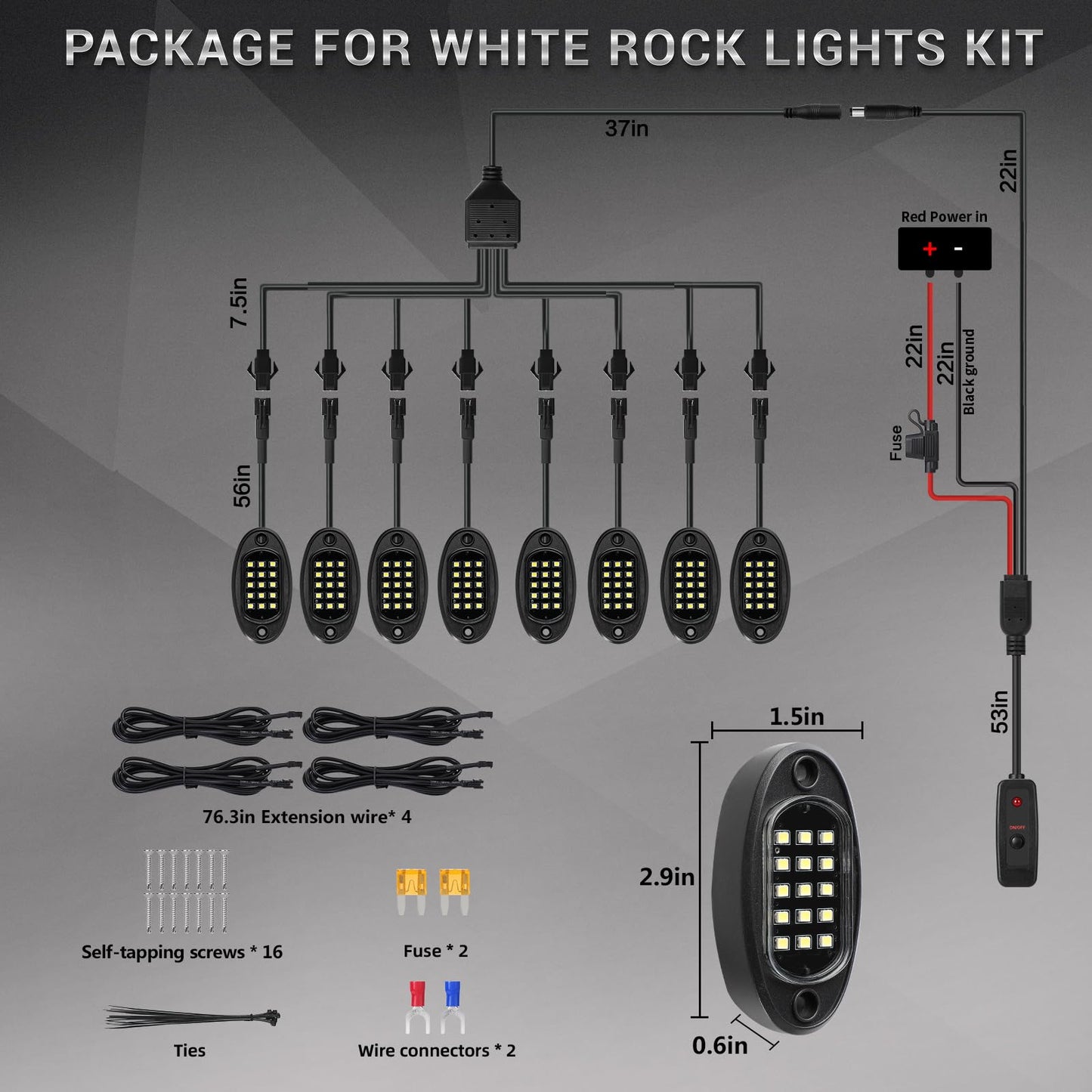 8 Pods White Led Rock Lights For With Switch Extension Harness  6000K 24 Leds Pure White Underglow Kit For Truck Trailer Offroad Suv Utv Rzr  Ip68 Waterproof Under Trail Rig Fender Lighting