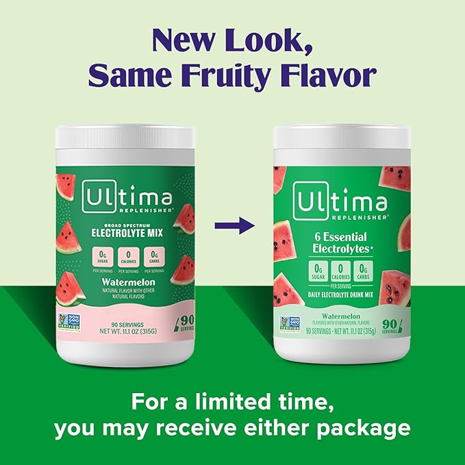Ultima Replenisher Daily Electrolyte Powder Drink Mix – Sugar Free – Watermelon, 90 Servings – Hydration Powder with 6 Key Electrolytes and Trace Minerals – Keto Friendly, Vegan, Non-GMO