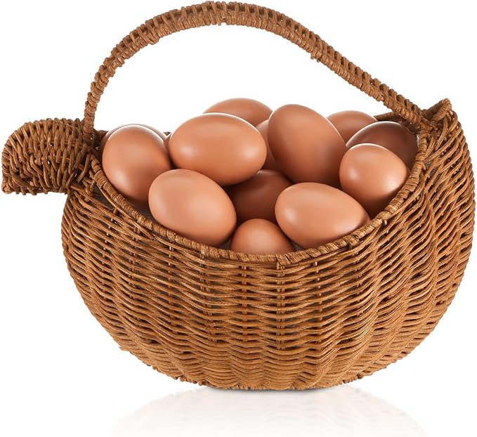 Chicken Egg Collecting Baskets Antique Farmhouse Rustic Vintage Wicker Egg Basket with Handle for Fruits Vegetables Home Collecting Countertop Storing Kitchen Decoration
