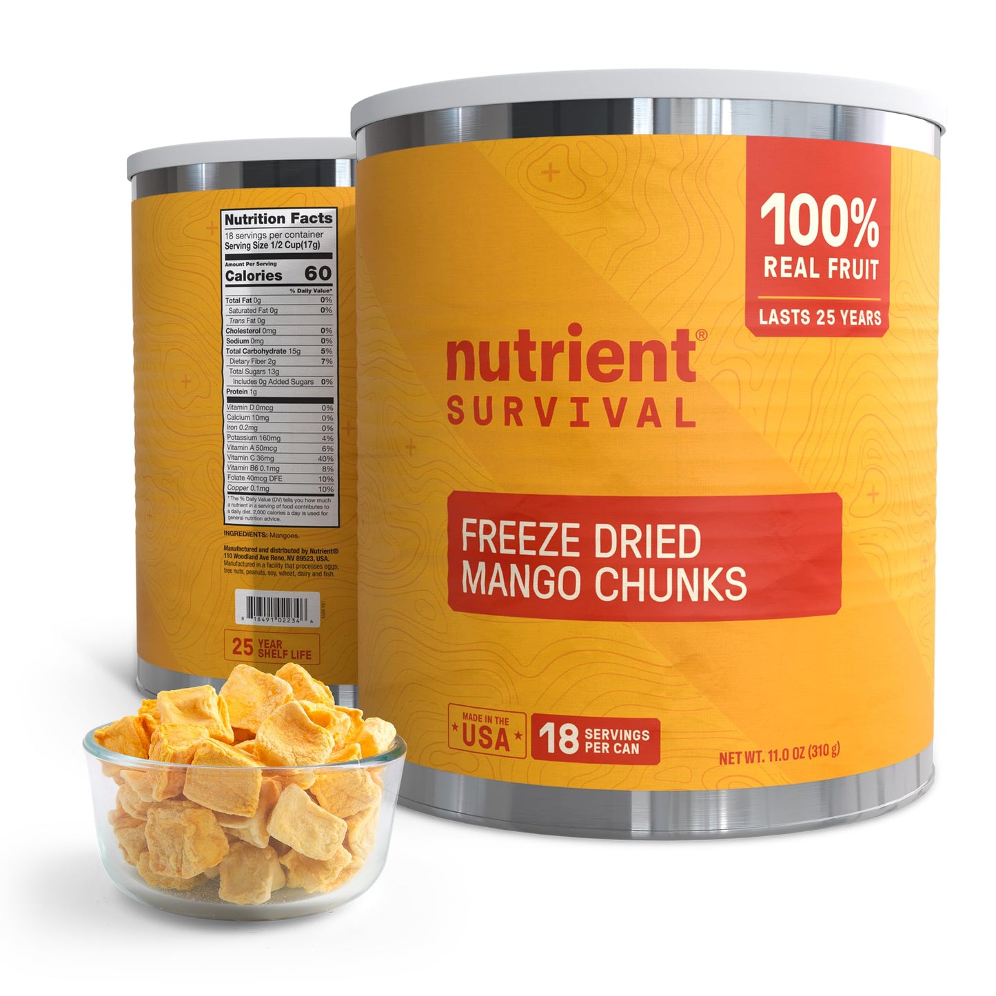 Freeze-Dried Mangoes - #10 Can | 25-Year Shelf Life | Emergency Food Storage & Snacking