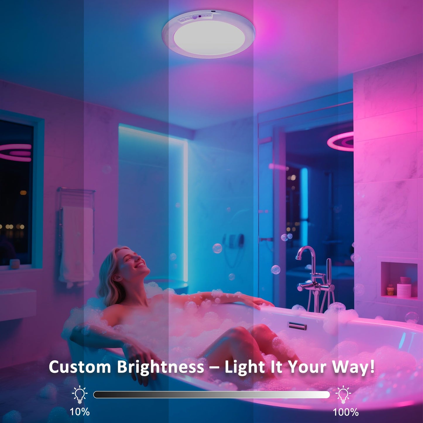 Maylit Shower Lights 2 Pack  Rgbw Rechargeable Ceiling Light  Waterproof Battery Operated Lamp  Wireless Stick On Inside Motion Sensor Mood Led Lighting For Bathroom No Wiring  Indoor