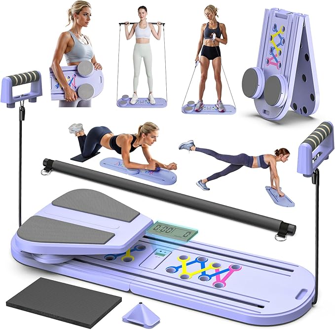 FUNWICT Pilates Board Pilates Reformer Set, Pilates Board for Home Workout Foldable Pilates Reformer Board for Women, 6 in...