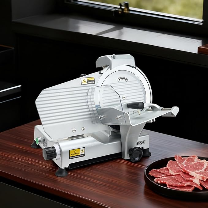 VEVOR Commercial Meat Slicer, 10 inch Electric Deli Slicer Machine, 320W Food-Slicer with SUS420 Blade, 0-0.4 inch Adjustable Thickness, for Frozen Meat, Ham, Baguett, Steak