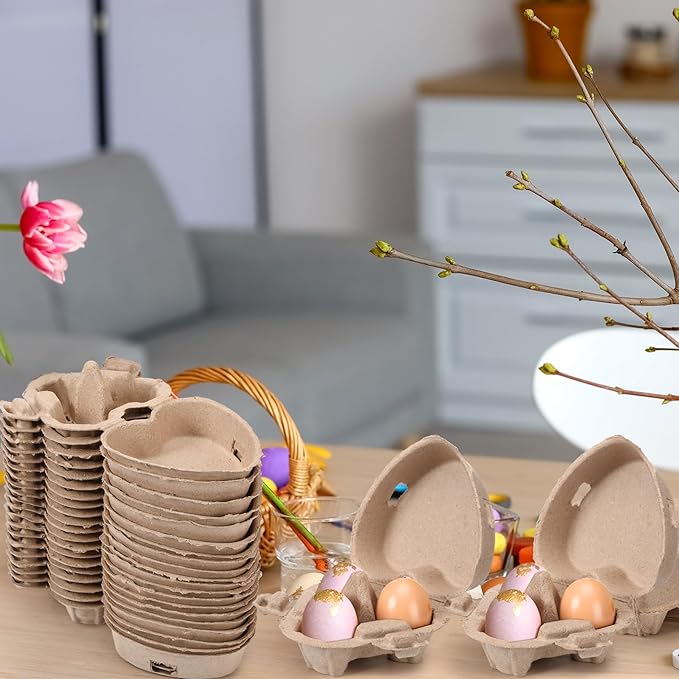 80 Pcs Easter Heart Shaped Eggs Cartons 3 Count Natural Paper Pulp Valentine Egg Cartons with Jute Rope Reusable Cardboard Storage Baskets Holder Tray for Kitchen Holiday Gifts Market Farm