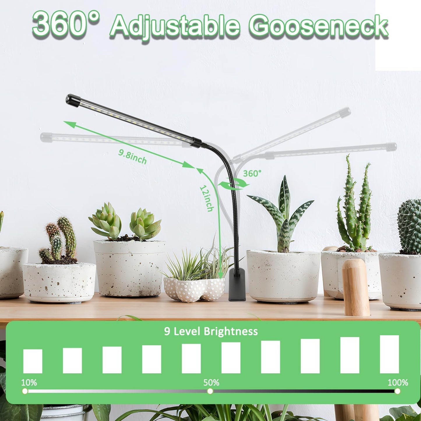 Sunny Power Clip On Grow Lights For Indoor Plants Full Spectrum  Adjustable 6000K Led Plant Lights For Indoor Growing With Auto Timer & 3 Lighting Modes For Succulents  Seed Starting
