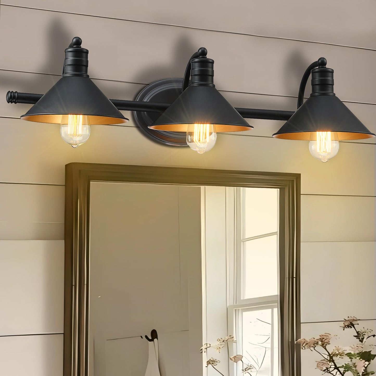 Faymart Lighting 3 Light Bathroom Vanity Light Over Mirror - Farmhouse Wall Light For Bathroom Vanity Powder Room  Rustic Gooseneck Barn Style 3 Bulb Wall Sconce Over Kitchen Sink
