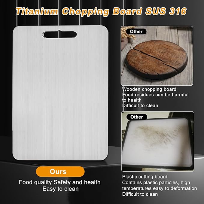 Titanium Cutting Board Set of 3, 3Pcs Pure Titanium Cutting Boards for Kitchen, Double Sided Food Grade Non Stick Chopping Cutting Boards for Cutting Meats, Fruits And Vegetables (S+M+L)