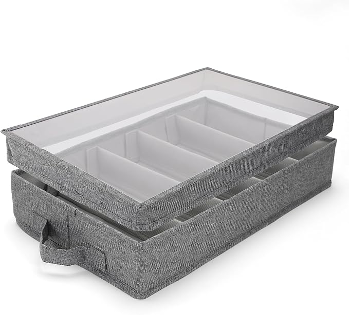 Joyfol Day Flatware Utensil Storage Case, Silverware Storage Box with Padded Dividers, Removable Cutlery Storage Holder with Handles and Removable Lid, for Protects and Organizes Cutlery, Grey