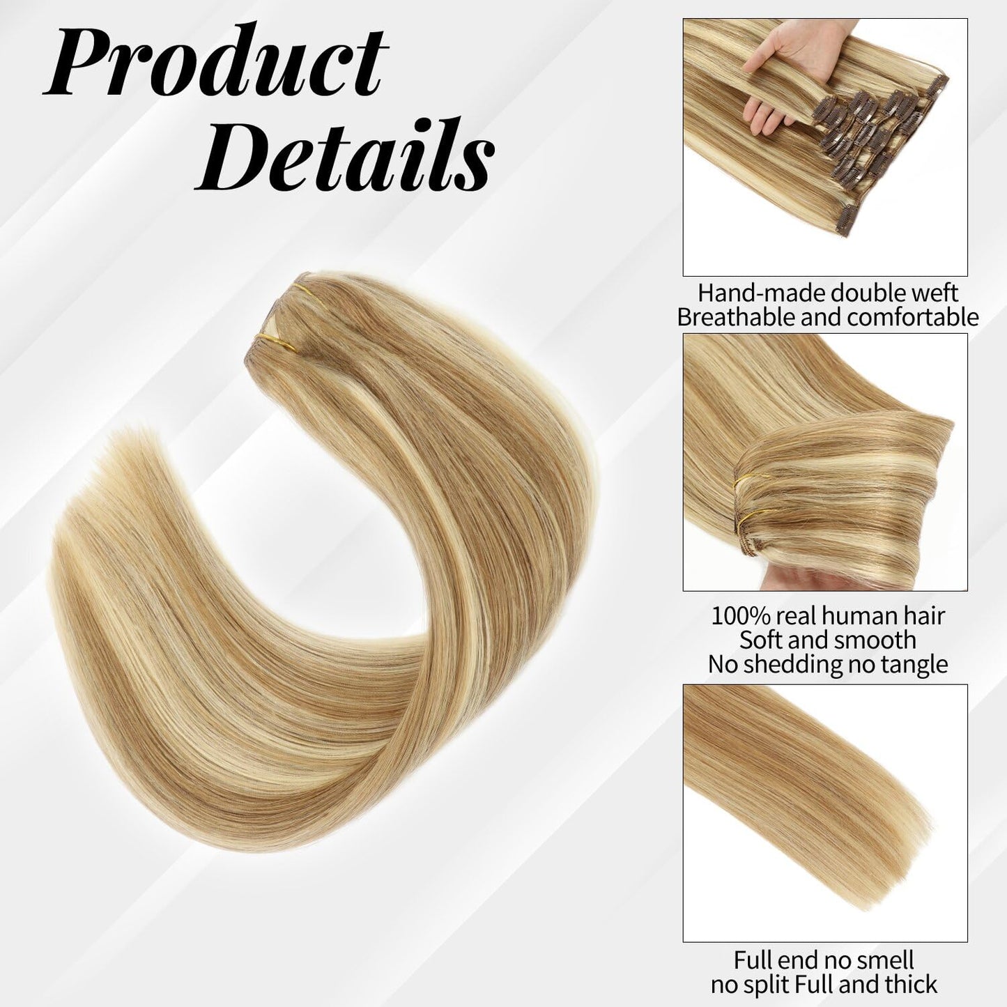 Clip in Hair Extensions Highlight Real Human Hair Straight 16 Inch Medium Brown Blonde 7pcs 120g Clip ins Hair Extensions Brazil