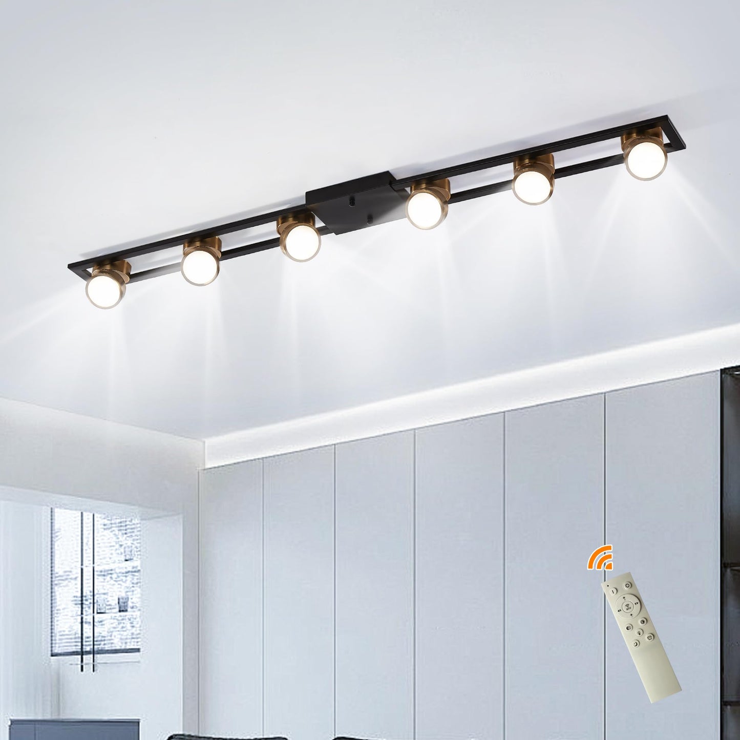 Garwarm Modern Ceiling Light, Dimmable LED Chandelier, 6-Light, 48.4 Inch, Black, Model TT-JD1605-6B-N