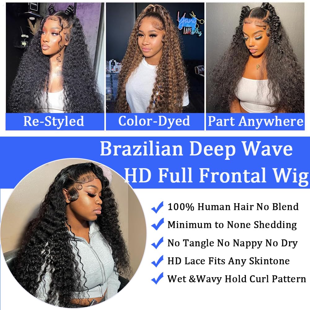 Simeider 34 Inch Deep Wave Human Hair Lace Front Wig - 13x6 HD Lace Frontal, 200 Density, Pre-Plucked With Baby Hair