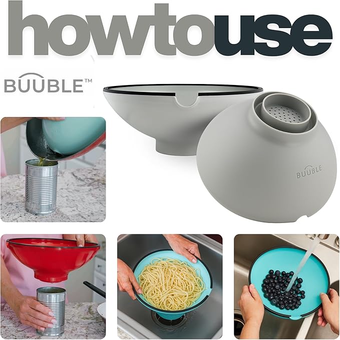 Ultimate Grease Drainer & Food Strainer (Gray) Premium Heat-Resistant Silicone Colander for Bacon, Ground Beef, Pasta & Veggies; Fits Pans, Cans & Jars; Dishwasher Safe