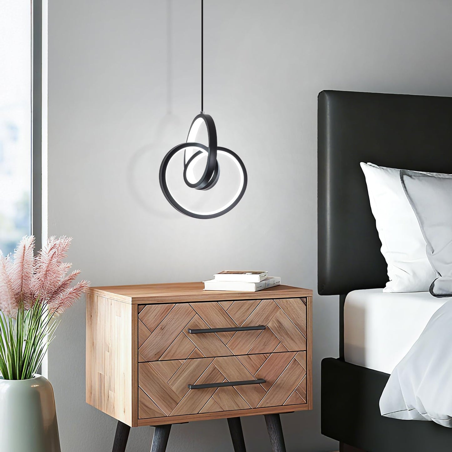 Sovinzert Modern Led Pendant Light Fixtures 6000K Pendant Lights Kitchen Island Lighting Adjustable Height Black Hanging Lamp For Dining Room Bedroom Living Room (1 Pack)