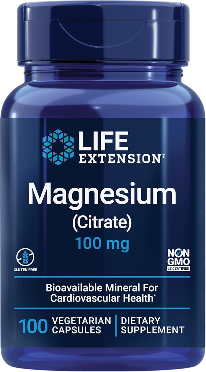 Life Extension Magnesium Citrate 100mg and Vitamin D3 5000IU - Magnesium for Heart, Bone, Immune Health and Vitamin D3 for Bone, Brain, Immune Health - 100 Vegetarian Capsules and 60 Softgels