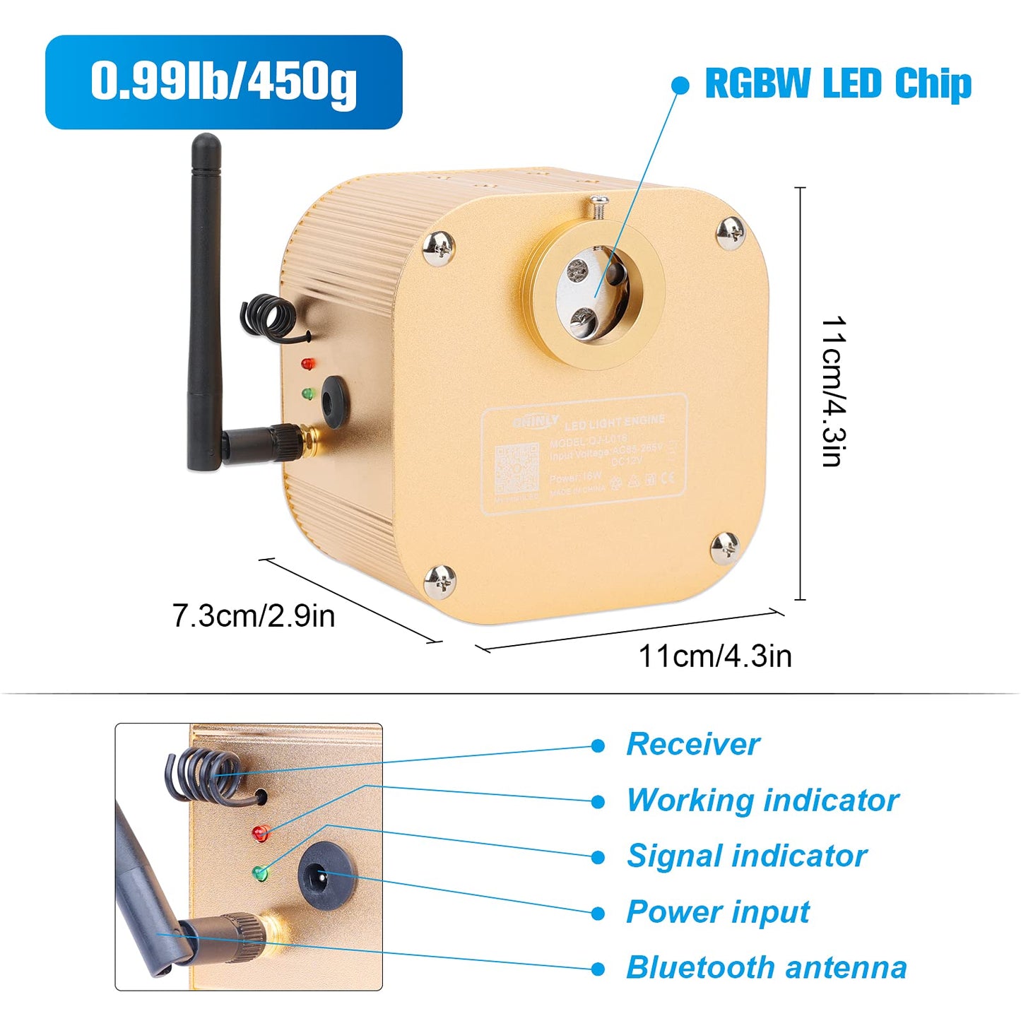 CHINLY Starlight Headliner Kit, 16W RGBW LED, 550pcs Fiber Optic Star Lights, 13.1ft, Multicolor, Model CY-10w16