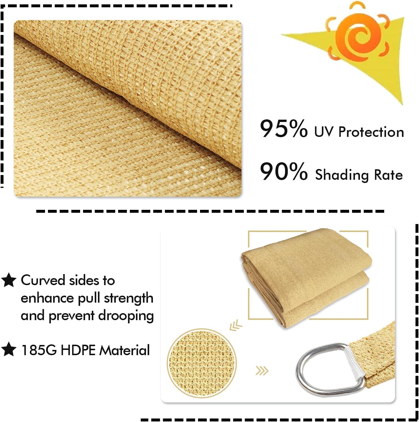 KANAGAWA 10'X10' Sand Custom Size Sun Shade Sail Square UV Block Canopy Cover for Patio Backyard Lawn Garden Outdoor (Customized Available)