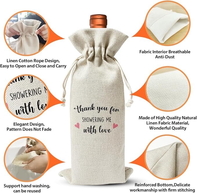 Baby Shower Host Gift Wine Bag, Thank You for Showering Me With Love, Baby Shower Gift For Hostess Bride, Bridal Party Favor Decor, Appreciation Christening Thank You Gift, Baptism Decor