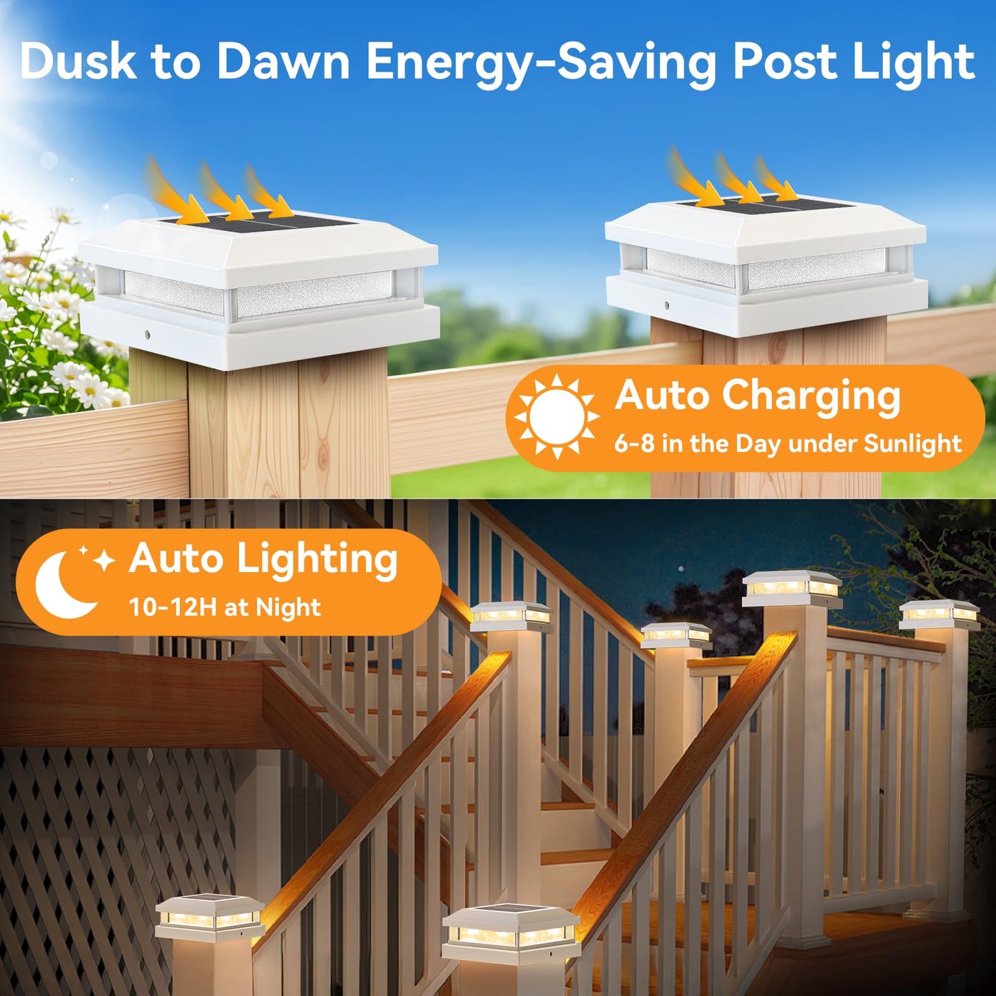 Solar Post Cap Lights Outdoor 16 Packs For 4X4 4.5X4.5 5X5 Vinyl/Wooden Posts  Waterproof Solar Powered Fence Cap Light With Warm/Cool Lighting  White 16Leds Deck Caps Lights For Yard  Garden  Patio