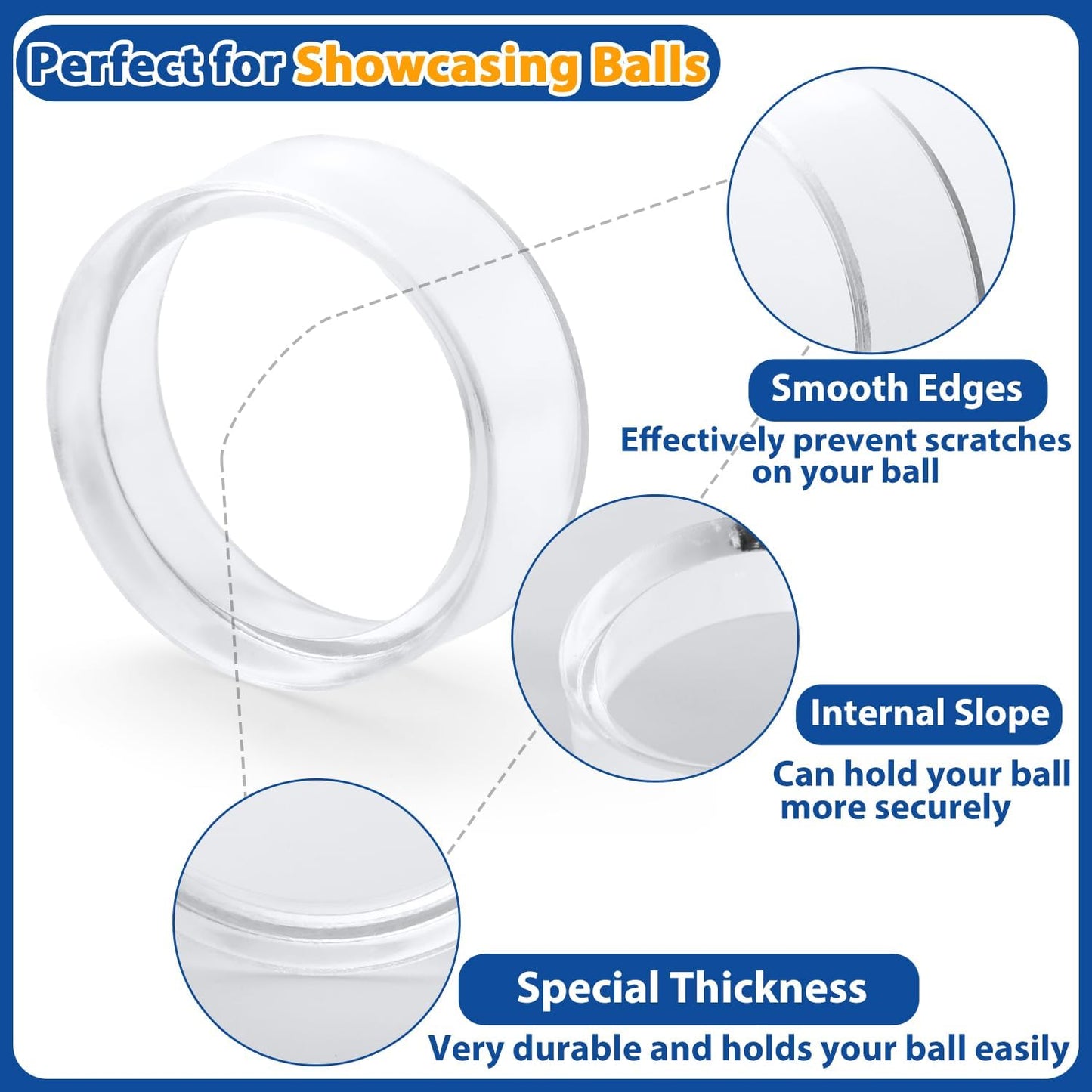 100 Pcs Baseball Holder for Baseball Display Case 1.22 Inches Round Acrylic Stands for Display Case, Clear Ring Stand for Sphere Holder, Small Balls Stands, Golf Ball, Egg Stand, Marble, Softball