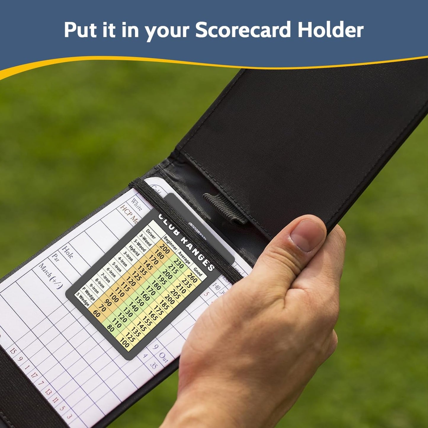 Golf Club Range Chart Card, Easy Carry with Credit Card Size,Sturdy Golf Yardage Card for Seasoned Golfers, Average, or Beginners