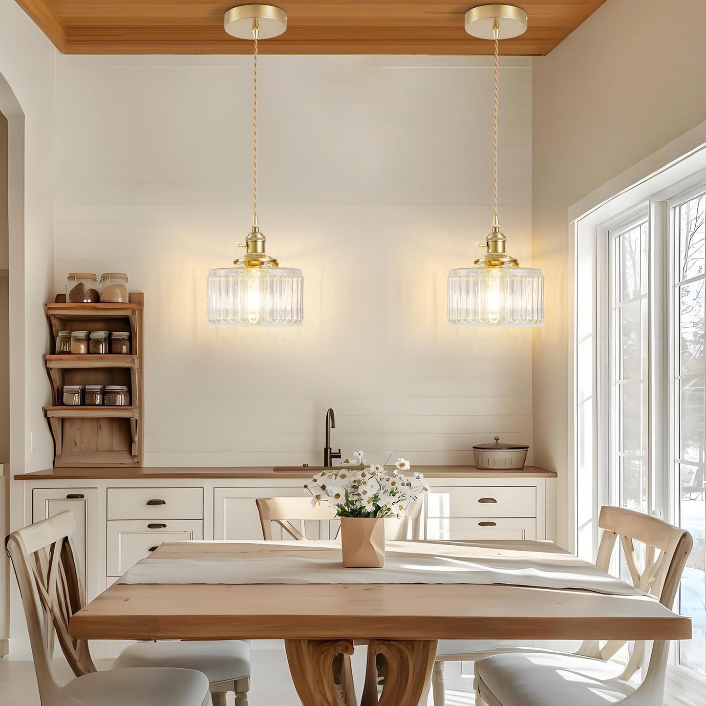 WimiSom Industrial Pendant Lighting, Glass Shade, Adjustable Height, 2-Pack, Clear, Model Glass-003