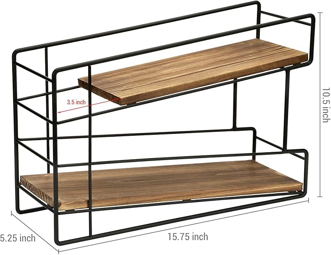 MyGift 2 Tier Rustic Solid Burnt Wood Front Loading Can Dispenser Rack with Black Metal Wire Frame for Canned Food, Soda Pop, Pantry Storage Organizer Rack