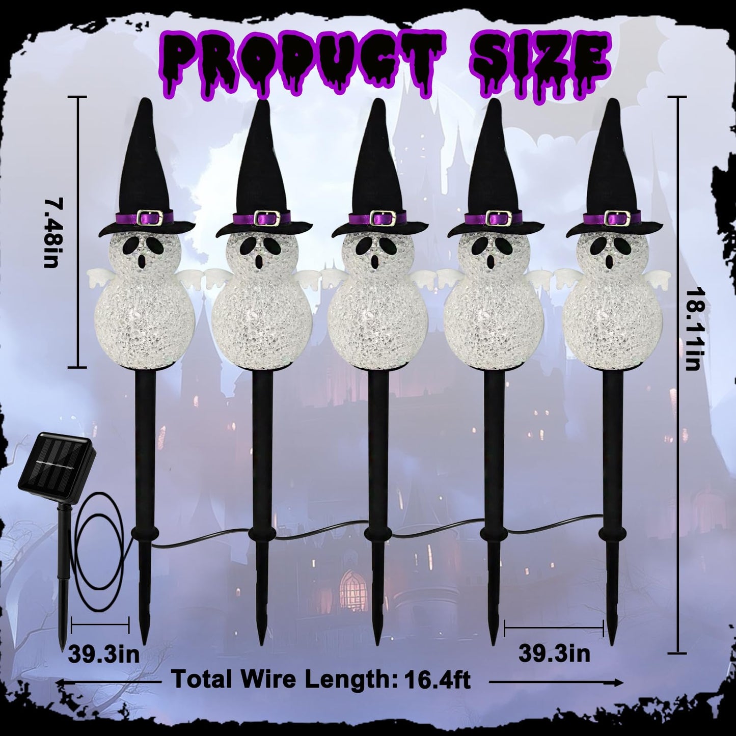 Solar Halloween Pathway Lights Outdoor Decorations 5 Pack Ghost Garden Stake Lights  Waterproof Led Walkway Lights For Outside Patio Yard Halloween Decor (Purple Ghost)