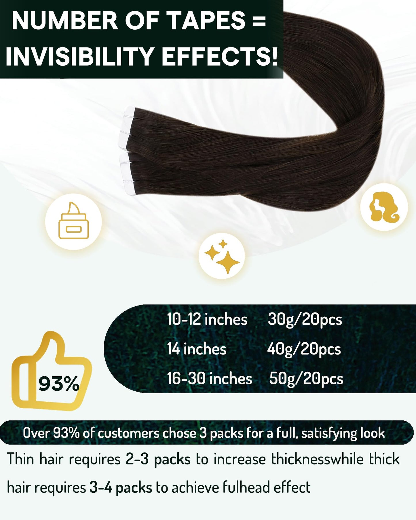 RUNATURE 20 Inch Tape ins Human Hair Extensions Brown Brazilian Straight Tape in Hair Extensions Real Human Hair Skin Weft Seaml