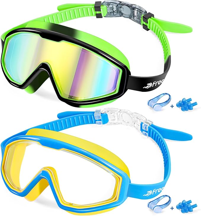 Freela Goggles for Kids Toddler 3-15, Anti Fog No Leak Clear Swim Goggles for Boys Girls Pool Beach Swimming