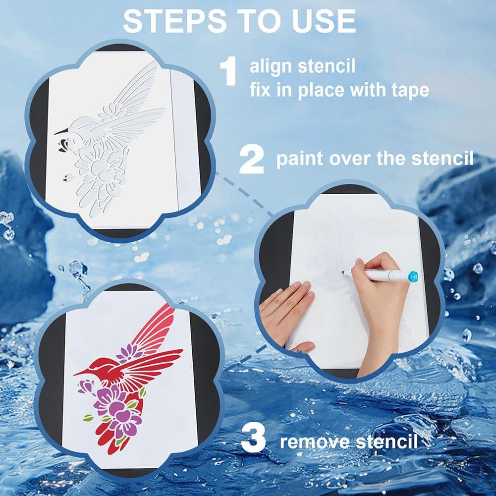MAYJOYDIY 3pcs Happy New Year Fireworks Stencil Christmas Fireworks Templates 11.8×11.8inch with Paint Brush Reusable Party Theme Painting Stencils for Crafts and Home Decor