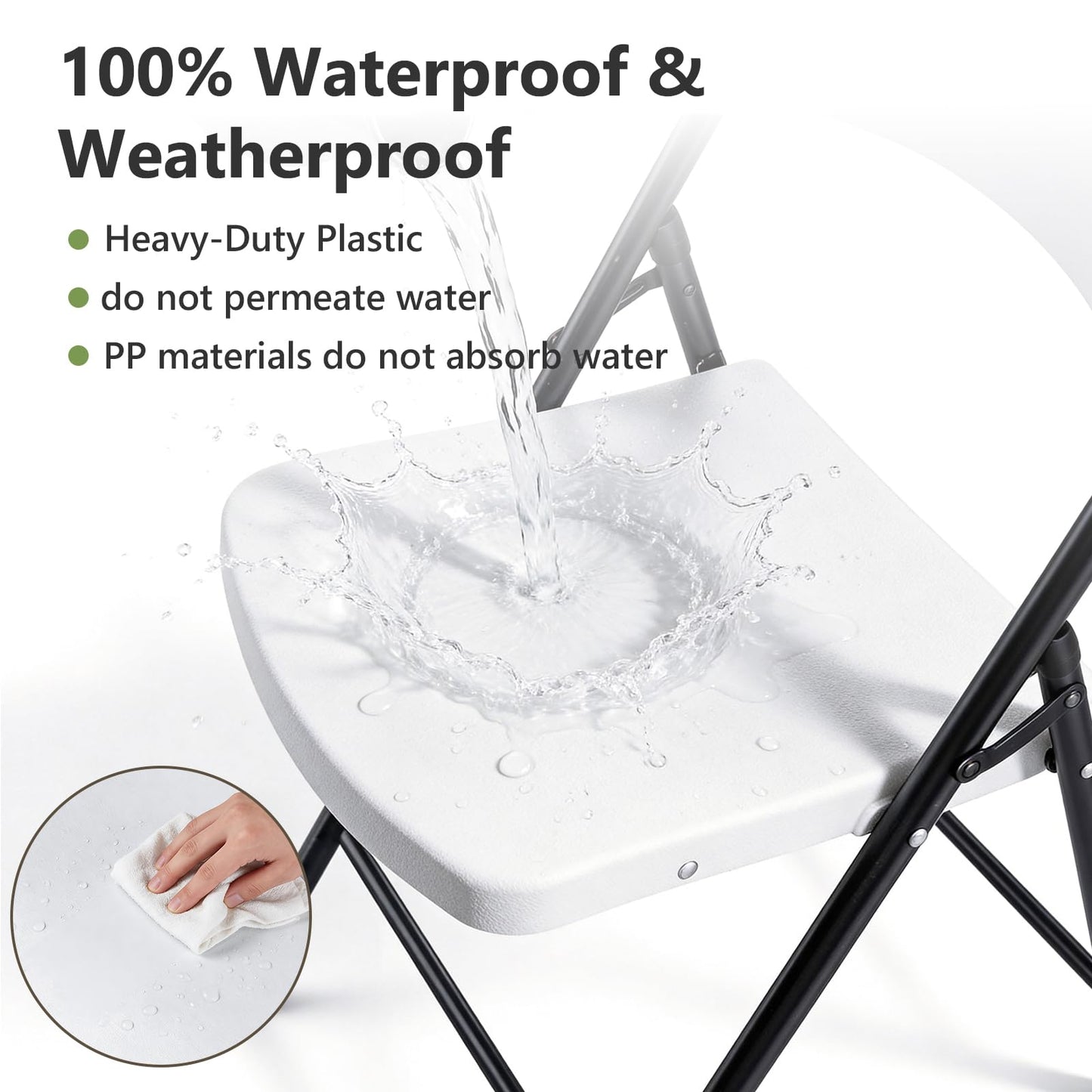 Folding Chairs 12 Pack, Outdoor Plastic Sturdy Metal Folding Chairs for Outside Indoor, Portable 350 lbs Capacity Heavy Duty Foldable Commercial Seating for Picnic, Party, Patio, Office, White