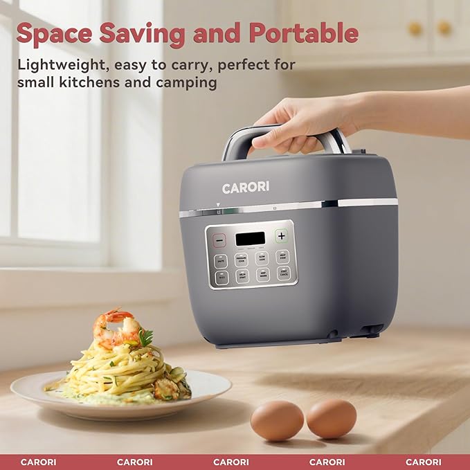 Electric Pressure Cooker 3QT, 8-Function Compact Multi-Cooker with Ceramic Nonstick Pot for Saute, Pressure Cook, Slow Cook, Meat Stew, Rice, Delay Start, Keep Warm, Safe Venting, Gray