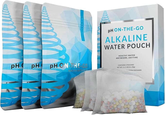 Invigorated Water pH On-The-Go Portable Water Filter - Alkaline Pouch Filter for Water Bottles, Jugs, Pitchers, High pH Water Alkalizer for Pure Drinking Water - 98 litres / 26 Gallons (3-Pack)