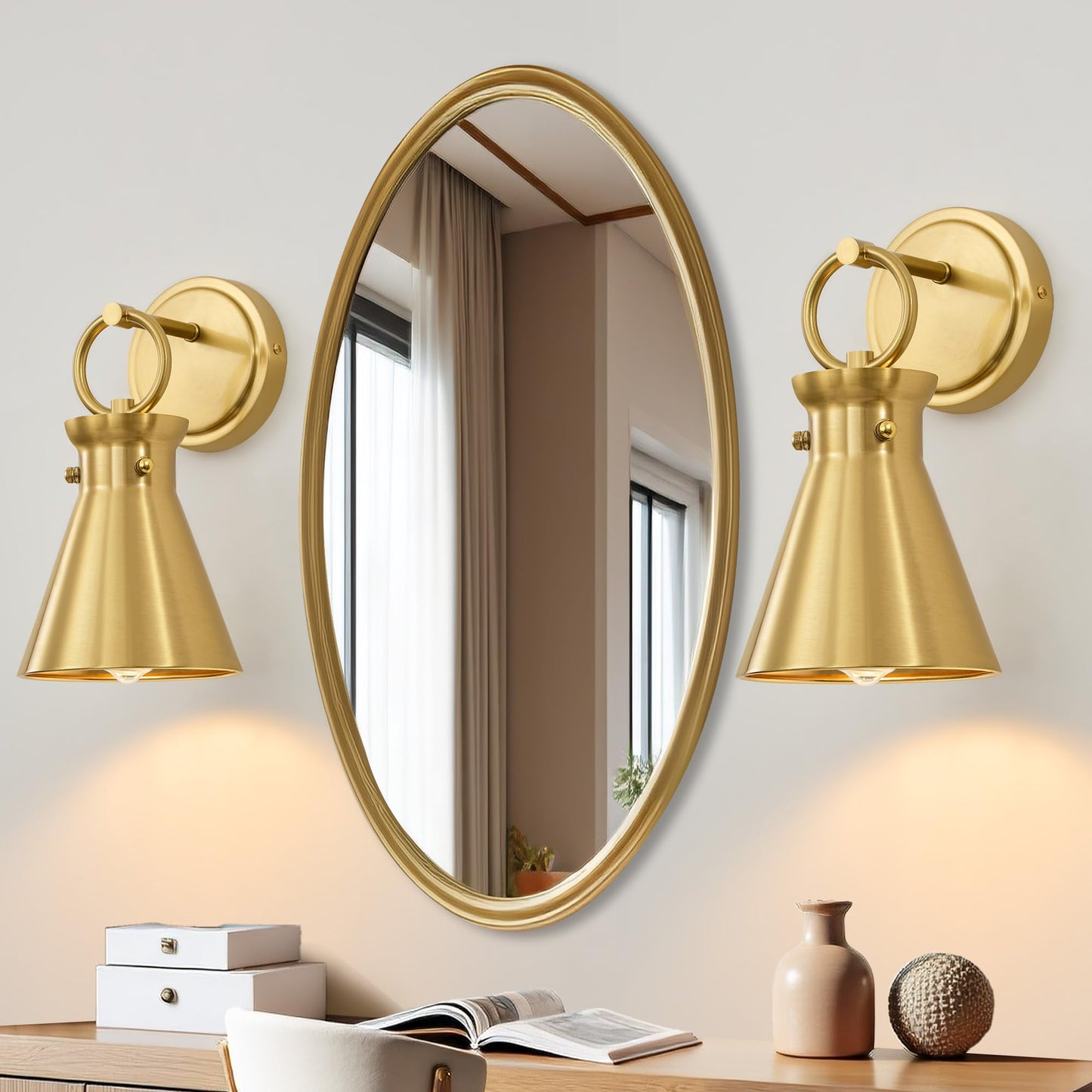 Gednbo Gold Wall Sconces For Bathroom  Modern Vanity Light Fixtures  Wall Mount Lighting Farmhouse Wall Lights With 6 Inch Metal Lampshade For Bedroom Living Room Mirror Kitchen (Gold Metal  2 Pack)