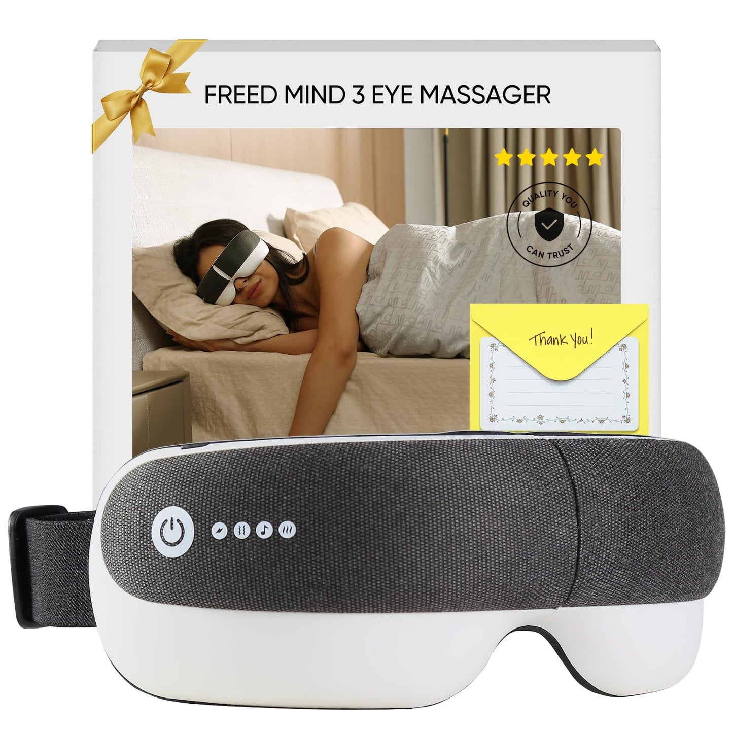 Freed Mind 3 Eye Massager & Bluetooth Heat Sleep mask,Father Gift Sets |with Suede Storage Bag | Migraine Relief,Relaxation,Bedtime Stress Relief | White Noise,3D airbag kneading| Smart Head Massager