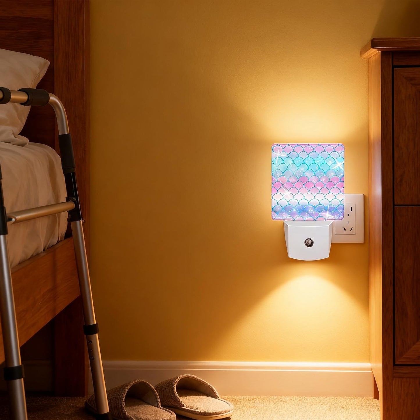 Caifujiqi Night Light - Pink Mermaid Fish Scale, LED, Smart Sensor, Energy Efficient, for Bedroom, Bathroom, Kitchen, Hallway