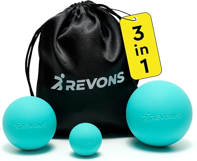 REVONS 3 in 1 Massage Ball Set - Lacrosse Balls for Myofascial Release, Back Pain Relief, Face Fitness, Trigger Points, Yo...
