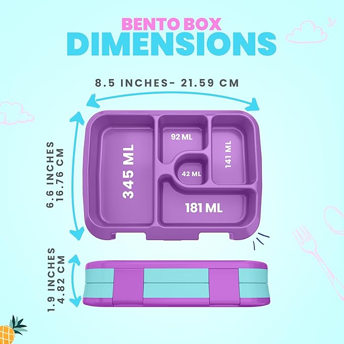 YOLAY Bento Box for Kids Lunch Box Leak-Proof, 5-Compartment Lunch Box Kids for Ages 3-10, Durable with Anti-Slip Base, Suitable for Schools, Outdoor and Travel (Mermaid) (Unicorn)