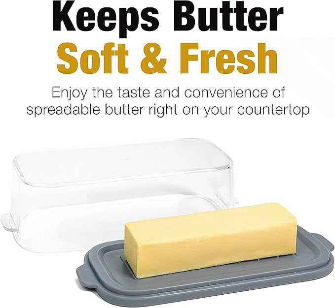 Eparé Bundle: Salt and Pepper Grinder Combo & Large Butter Dish With Lid For Countertop - Refillable Peppermill Grinders & BPA-Free Butter Keeper - Counter Dishes For Soft Butter Storage