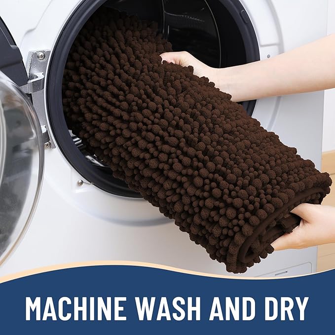 Arotive Luxury Chenille Bathroom Rug Mat, Extra Soft Thick Absorbent Shaggy Bath Rugs, Non-Slip Machine Wash Dry, Plush Bath Mats for Bathroom, Shower and Tub, 30x17, Brown