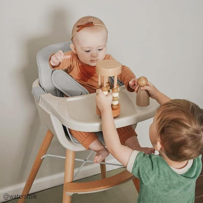 Mallify 3-in-1 Convertible Wooden High Chair, High Chairs for Babies and Toddlers, Baby High Chair with Adjustable Legs & Dishwasher Safe Tray, Made of Sleek Hardwood & Premium Leatherette, Gray