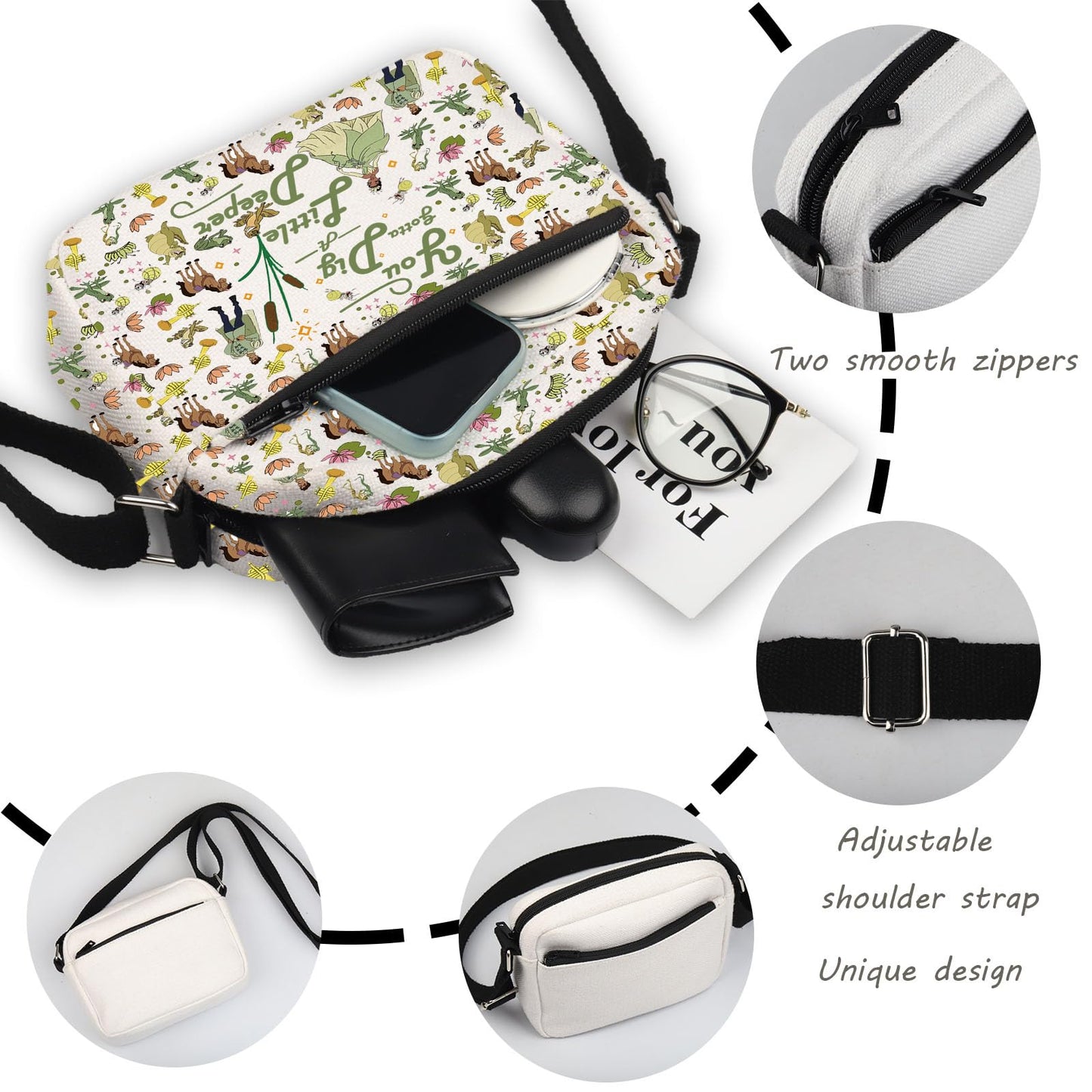 TGBJE Princess Inspired Crossbody Bag Frog Princess Gift You Gotta Dig A Little Deeper Messenger Bag Cartoon Movie Gift (Deeper Big CB)