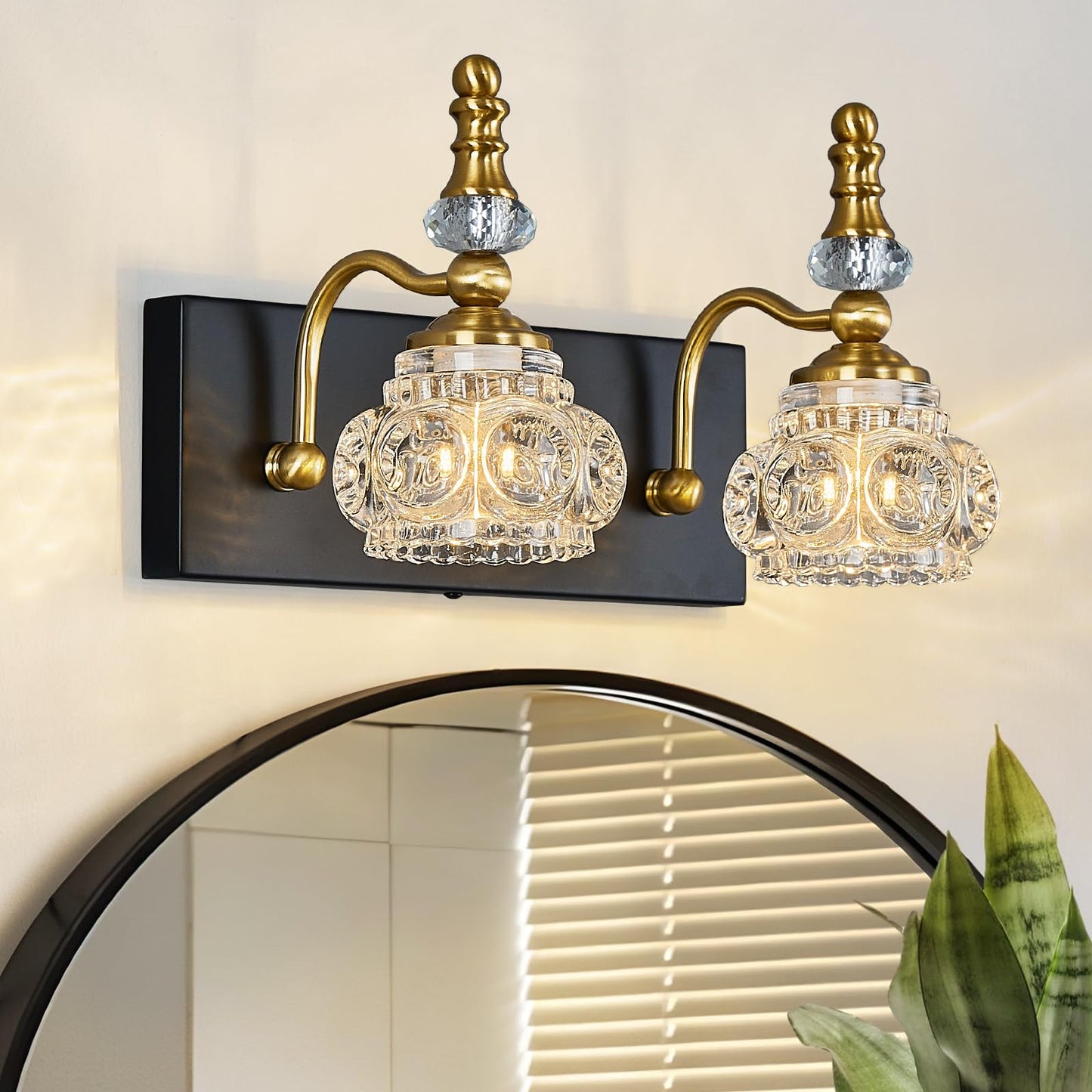 Lbsqj Modern Glass Crystal Vanity Light - Vintage Bathroom Lighting Fixtures Over Mirror  2 Light Vanity Lights G9 Bulb (11.81 Inch  Black Gold)