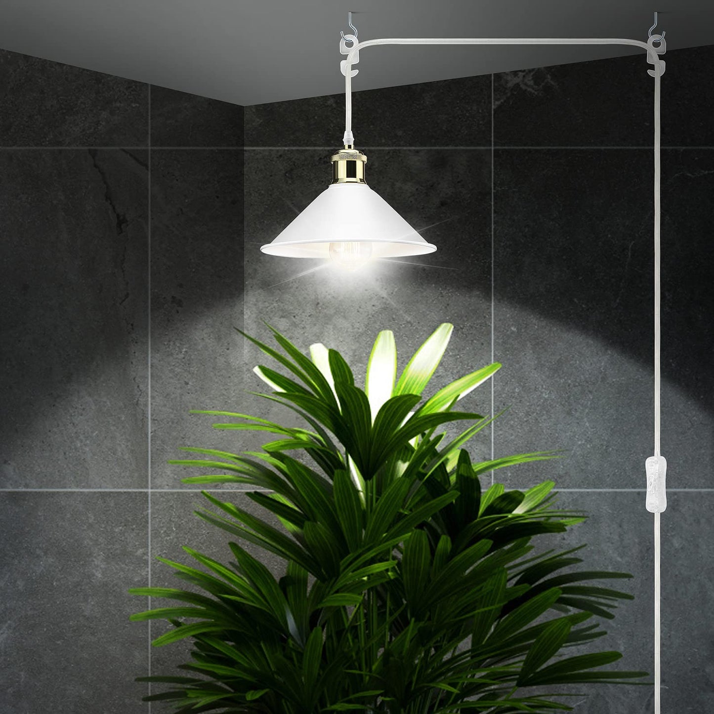 LYOOWNG Plug-in Pendant Light, Industrial Design, Metal, White, Model LY-20036