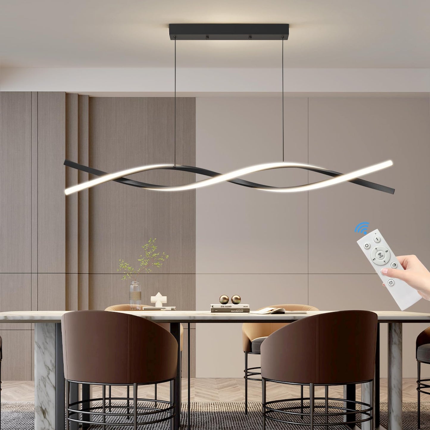 Mikeru Modern LED Ceiling Pendant Light, 47in Adjustable Color Temp 3000K-6500K, Aluminum, C-Black, Model NXF-US-B0CLG74BSF