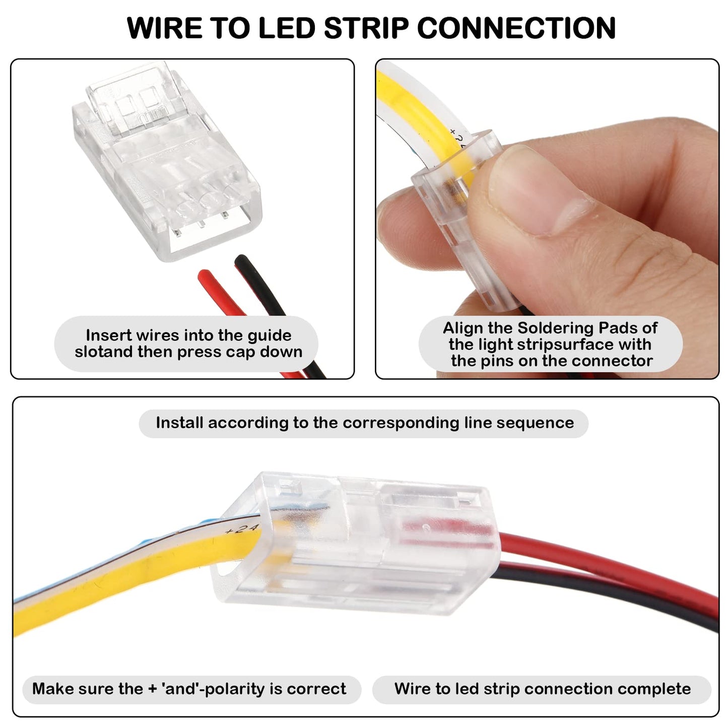 Flutesan COB LED Strip to Wire Connector 20 Pieces Waterproof LED Adapter Connectors Transparent Solderless LED Light Strip for Unwired Gapless Track Lighting(2 Pin, 10 mm)