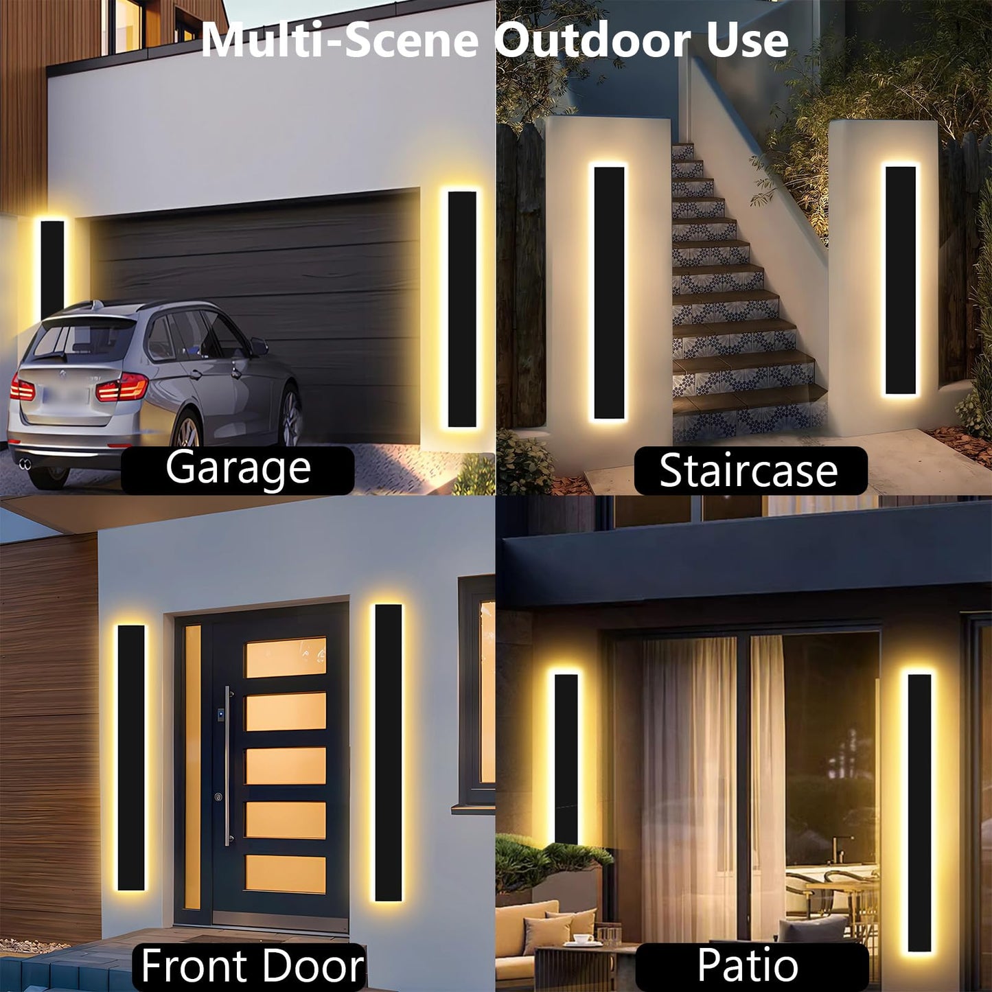 Pedforn 2Pcs 31In Modern Outdoor Wall Light  Ip65 Waterproof Outdoor Wall Sconce  3000K-6000K Dimmable Led Black Garage Lights  Exterior Wall Lighting  Anti-Rust Linear Long Wall Light